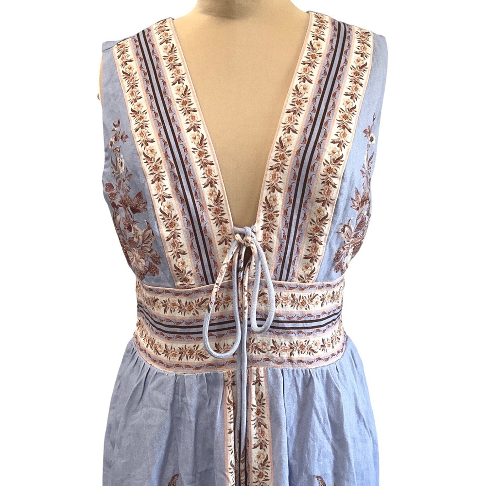 Caroline Constas Grecian Floral Linen Blend Maxi Dress Blue Boho Pokets S NWT - Picture 3 of 15